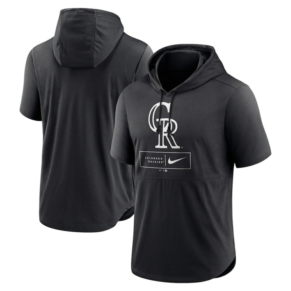 Colorado Rockies Lockup Performance Short Sleeve Lightweight Hooded Top - Black | Nike