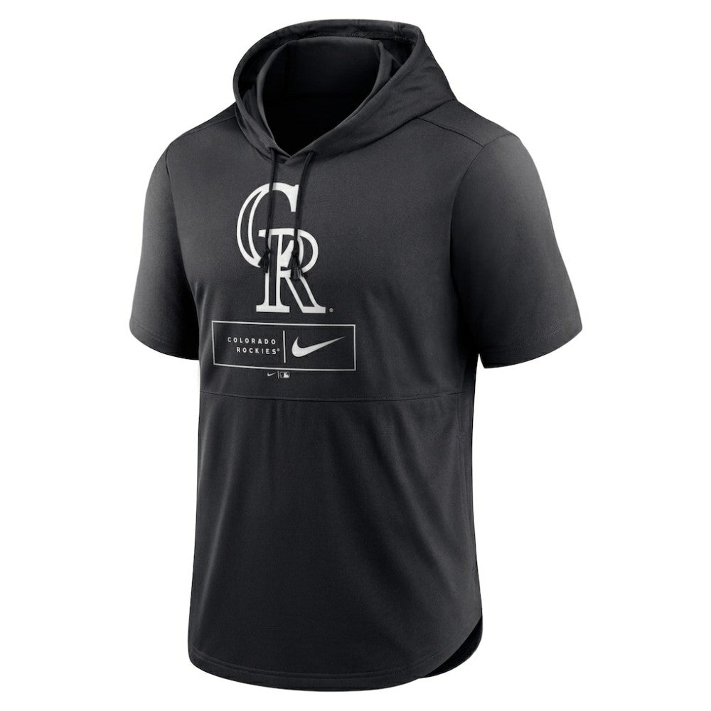 Colorado Rockies Lockup Performance Short Sleeve Lightweight Hooded Top - Black | Nike