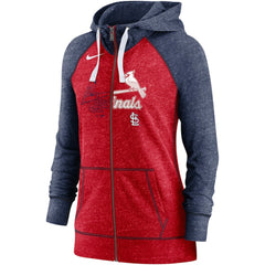 St. Louis Cardinals Women's Split Wordmark Gym Vintage Raglan Lightweight Full-Zip Hoodie - Heather Red/Heather Navy | Nike