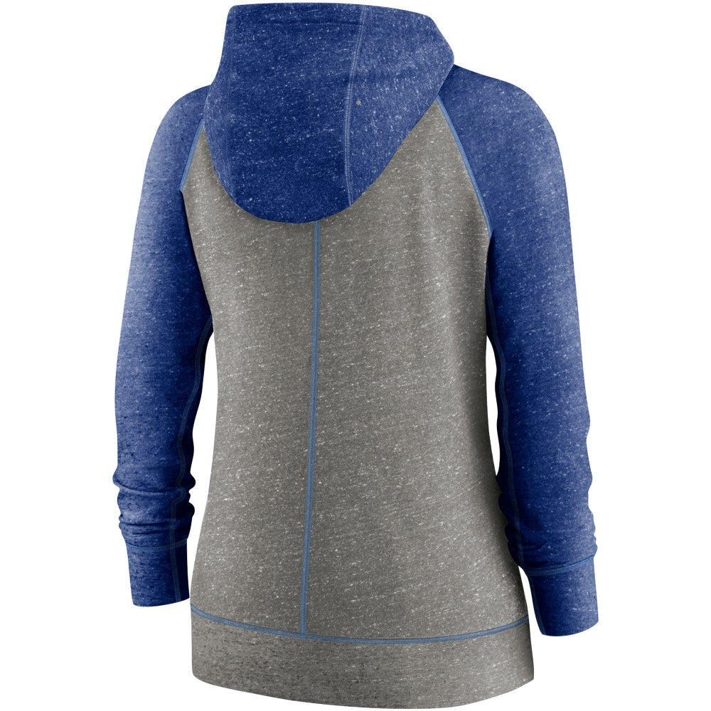 Kansas City Royals Women's Split Wordmark Gym Vintage Raglan Lightweight Full-Zip Hoodie - Heather Charcoal/Heather Royal | Nike