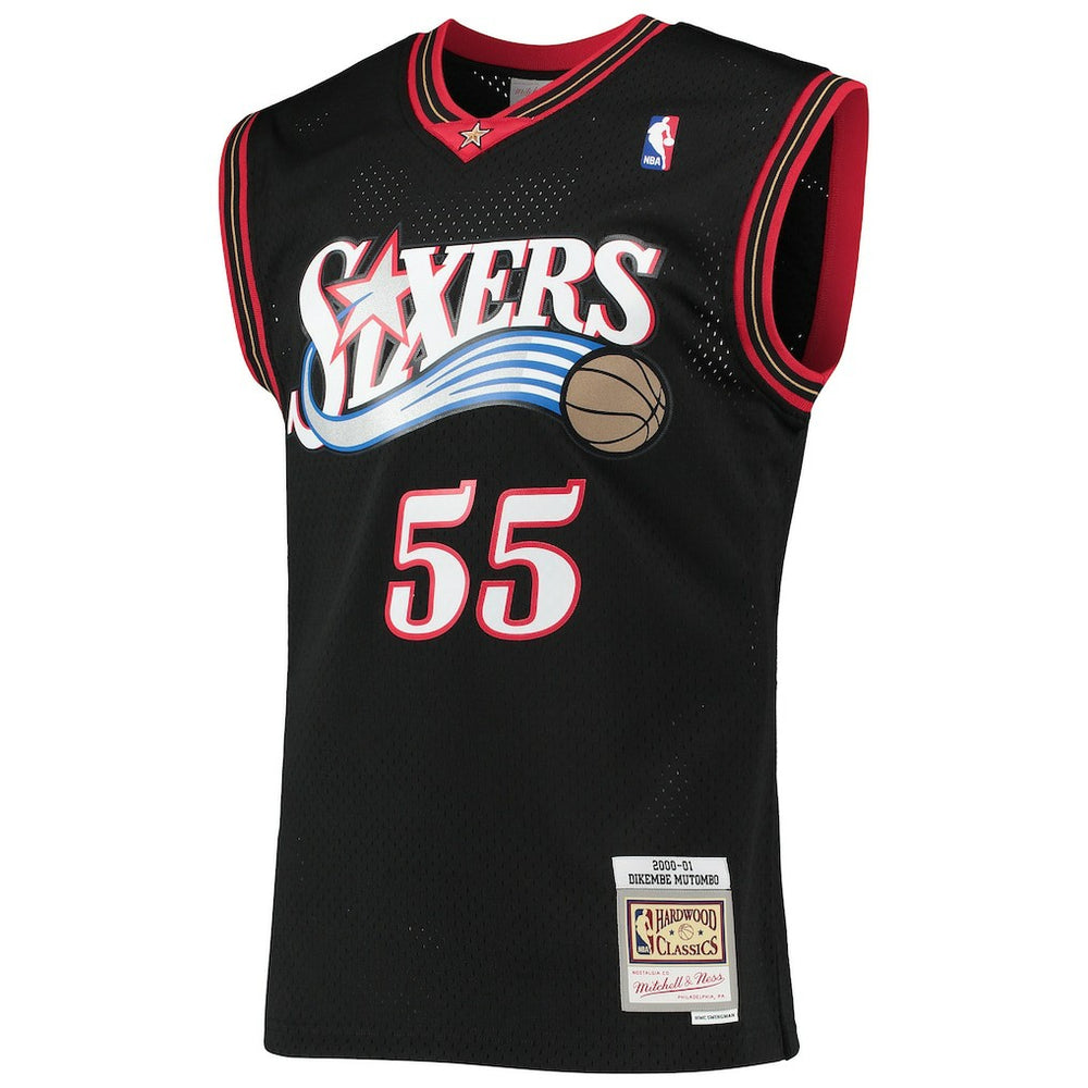 Dikembe Mutombo Philadelphia 76ers Hardwood Classics Swingman Jersey - Black | Mitchell & Ness on sale