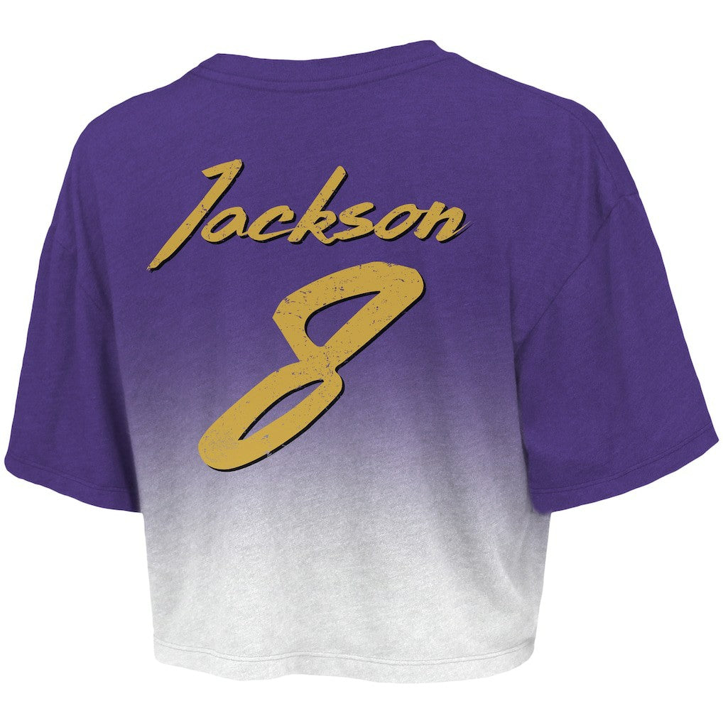 NFL Baltimore Ravens Lamar Jackson  Majestic Threads Women's Dip-Dye Player Name & Number Crop Top