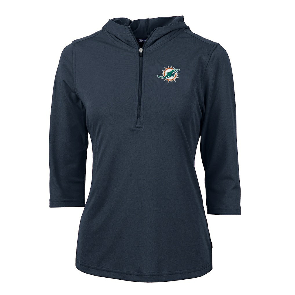 NFL Miami Dolphins Cutter & Buck Women's Virtue Eco Pique Half-Zip 3/4 Sleeve Pullover Hoodie