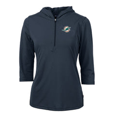 NFL Miami Dolphins Cutter & Buck Women's Virtue Eco Pique Half-Zip 3/4 Sleeve Pullover Hoodie