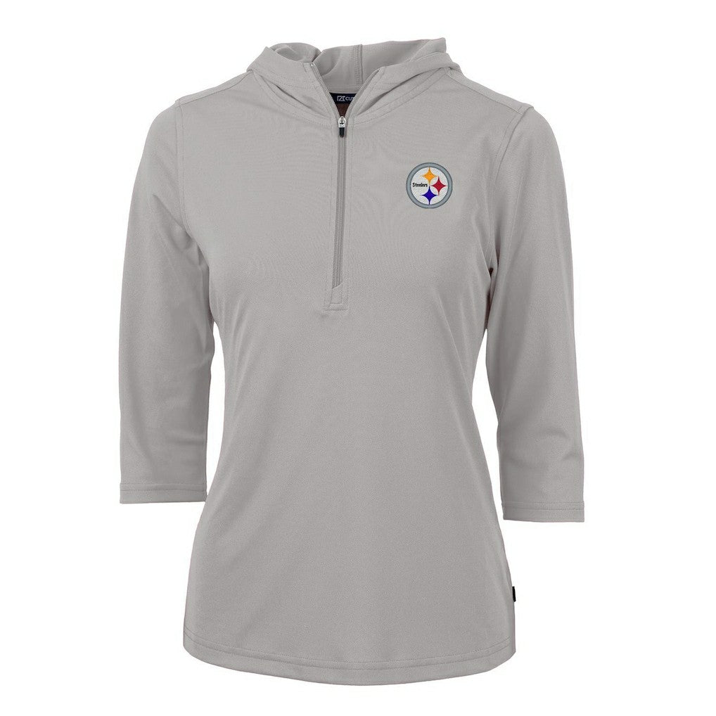 NFL Pittsburgh Steelers Cutter & Buck Women's Virtue Eco Pique Half-Zip 3/4 Sleeve Pullover Hoodie