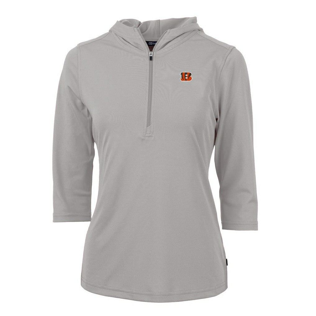 NFL Cincinnati Bengals Cutter & Buck Women's Virtue Eco Pique Half-Zip 3/4 Sleeve Pullover Hoodie