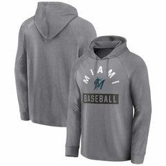 Miami Marlins No Time Off Raglan Pullover Hoodie - Gray