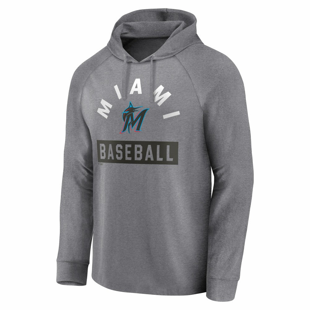 Miami Marlins No Time Off Raglan Pullover Hoodie - Gray