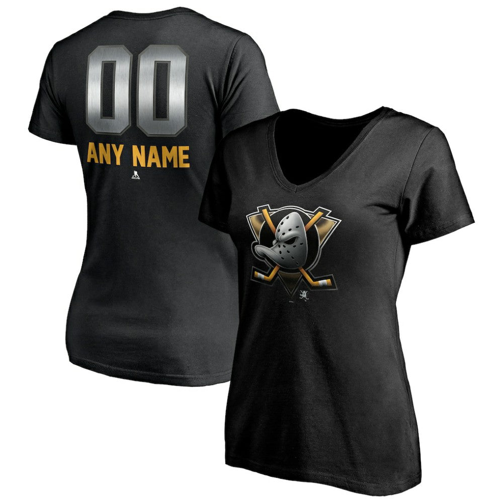 Anaheim Ducks Women's Personalized Midnight Mascot Logo V-Neck T-Shirt