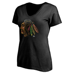 Chicago Blackhawks Women's Personalized Midnight Mascot Logo V-Neck T-Shirt
