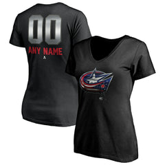 Columbus Blue Jackets Women's Personalized Midnight Mascot Logo V-Neck T-Shirt