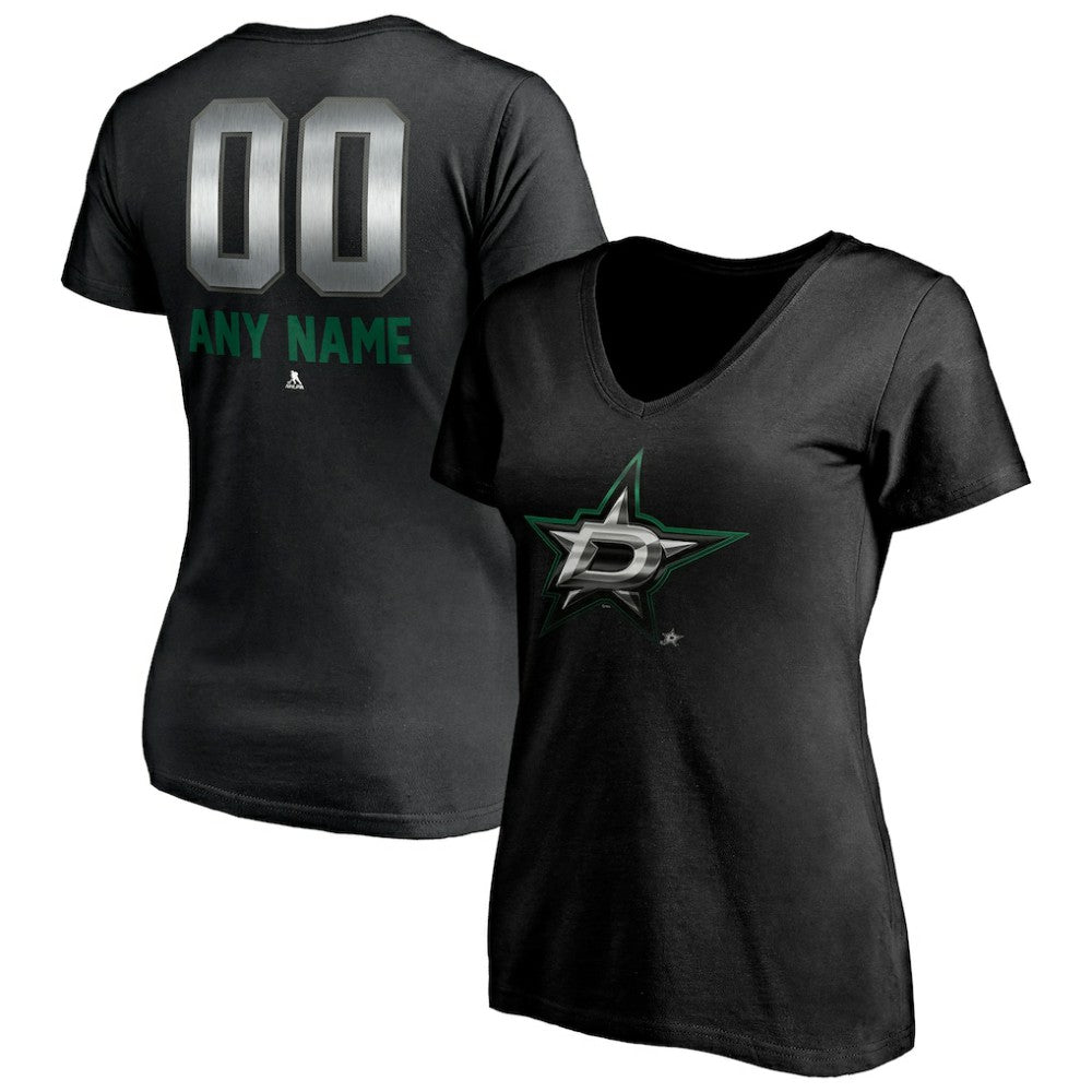 Dallas Stars Women's Personalized Midnight Mascot Logo V-Neck T-Shirt