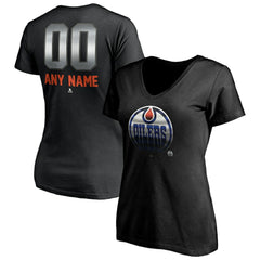 Edmonton Oilers Women's Personalized Midnight Mascot Logo V-Neck T-Shirt