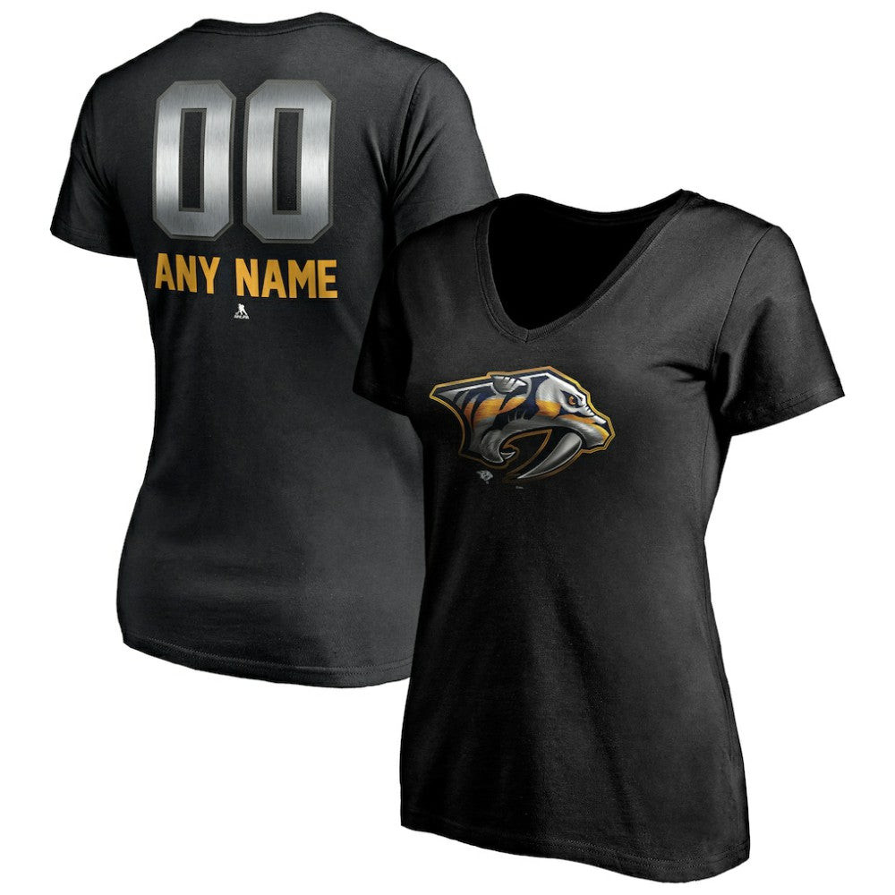 Nashville Predators Women's Personalized Midnight Mascot Logo V-Neck T-Shirt