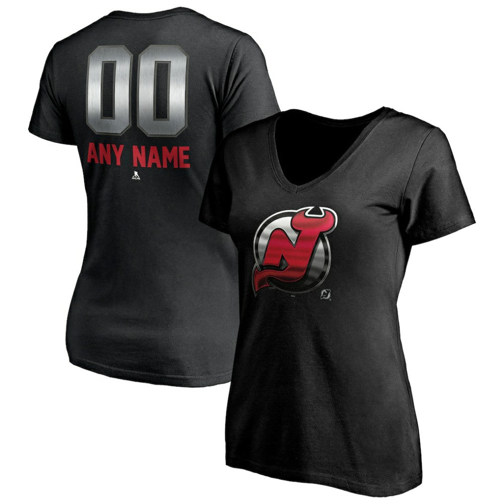 New Jersey Devils Women's Personalized Midnight Mascot Logo V-Neck T-Shirt