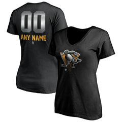 Pittsburgh Penguins Women's Personalized Midnight Mascot Logo V-Neck T-Shirt
