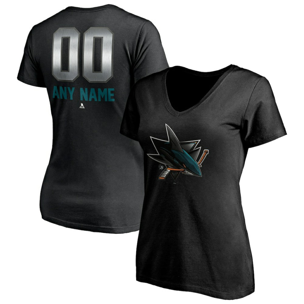 San Jose Sharks Women's Personalized Midnight Mascot Logo V-Neck T-Shirt