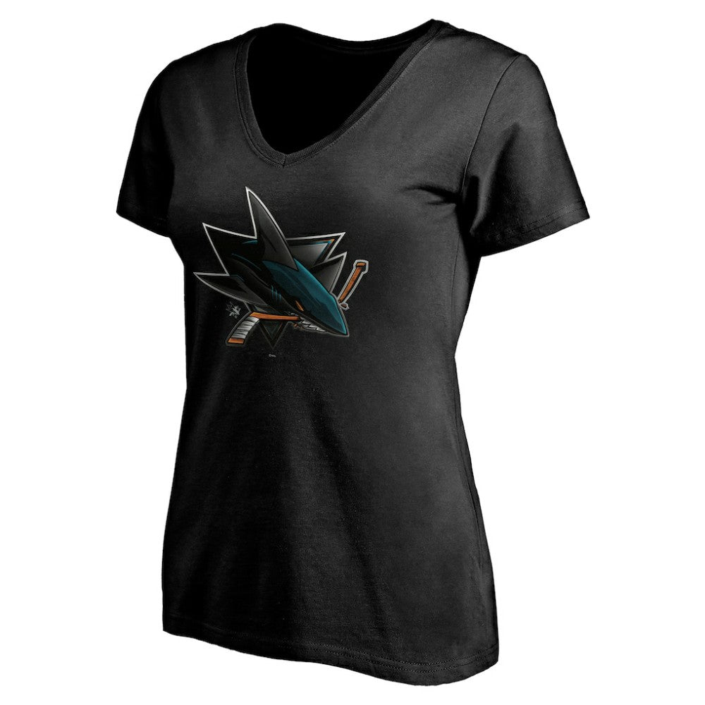 San Jose Sharks Women's Personalized Midnight Mascot Logo V-Neck T-Shirt