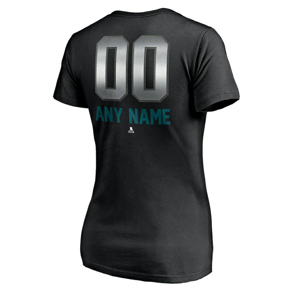 San Jose Sharks Women's Personalized Midnight Mascot Logo V-Neck T-Shirt