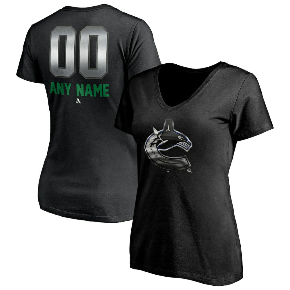 Vancouver Canucks Women's Personalized Midnight Mascot Logo V-Neck T-Shirt