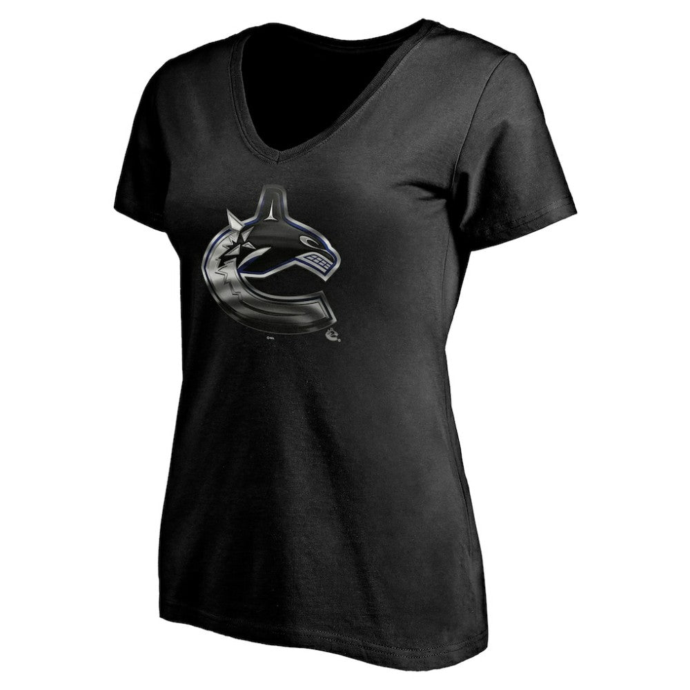 Vancouver Canucks Women's Personalized Midnight Mascot Logo V-Neck T-Shirt