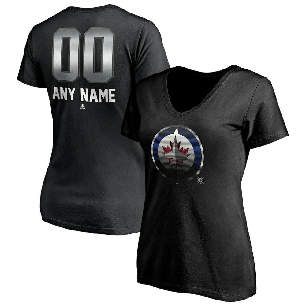 Winnipeg Jets Women's Personalized Midnight Mascot Logo V-Neck T-Shirt
