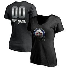 Winnipeg Jets Women's Personalized Midnight Mascot Logo V-Neck T-Shirt