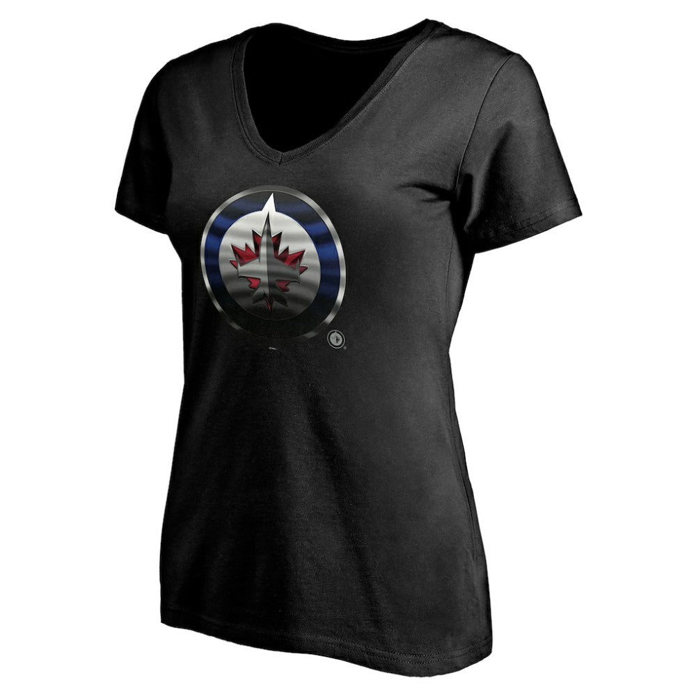 Winnipeg Jets Women's Personalized Midnight Mascot Logo V-Neck T-Shirt
