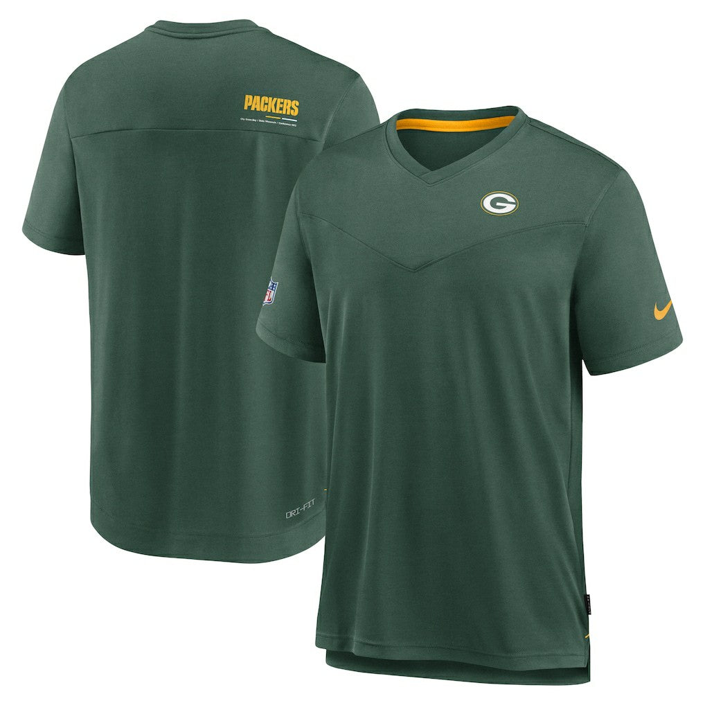 NFL Green Bay Packers Sideline Coach Chevron Lock Up Logo V-Neck Performance T-Shirt