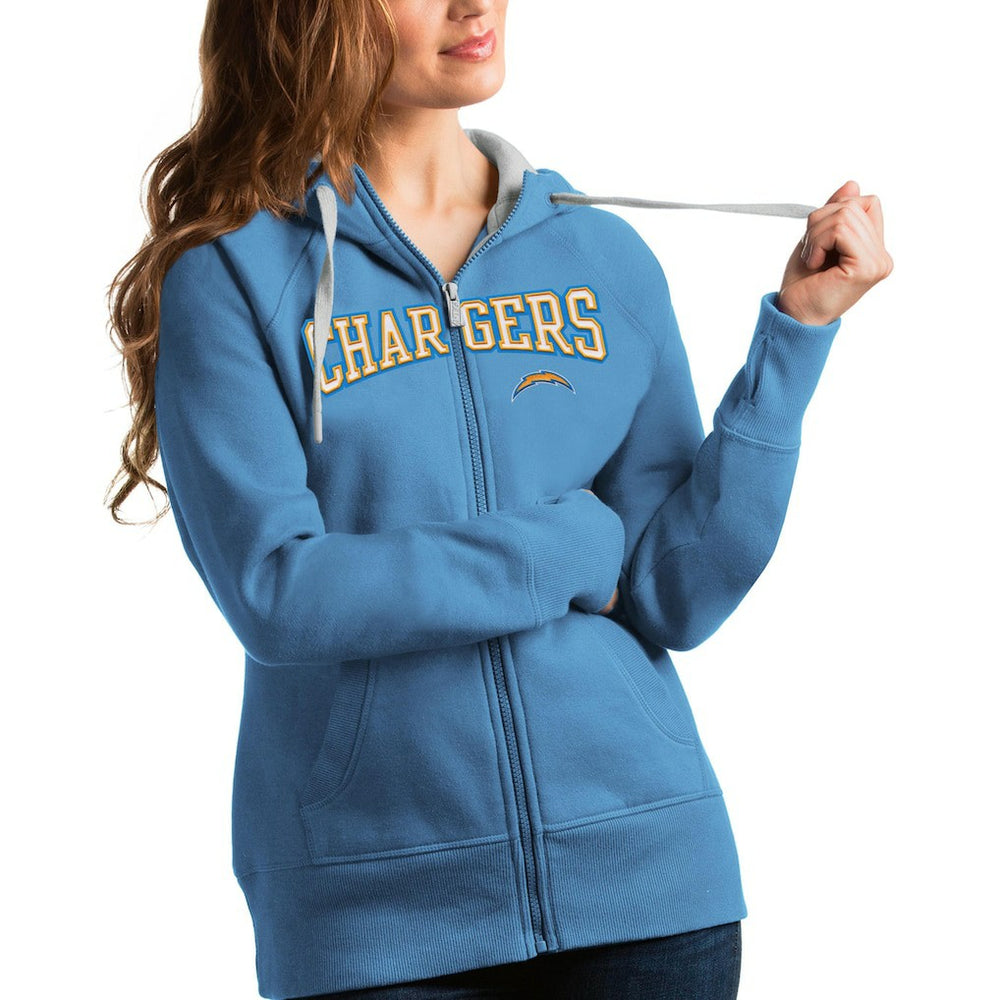 NFL Los Angeles Chargers Antigua Women's Wordmark Victory Full-Zip Hoodie