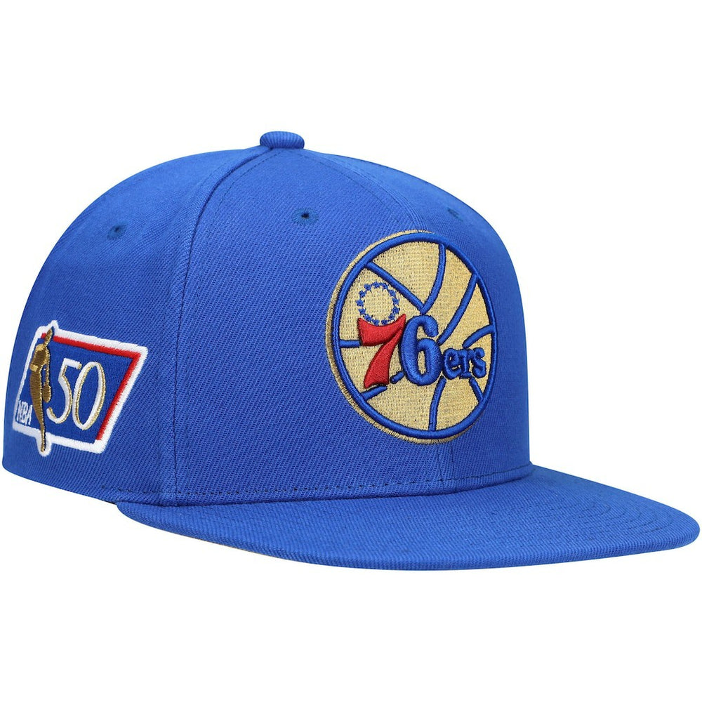Philadelphia 76ers 50th Anniversary Snapback Hat - Royal | Mitchell & Ness on sale