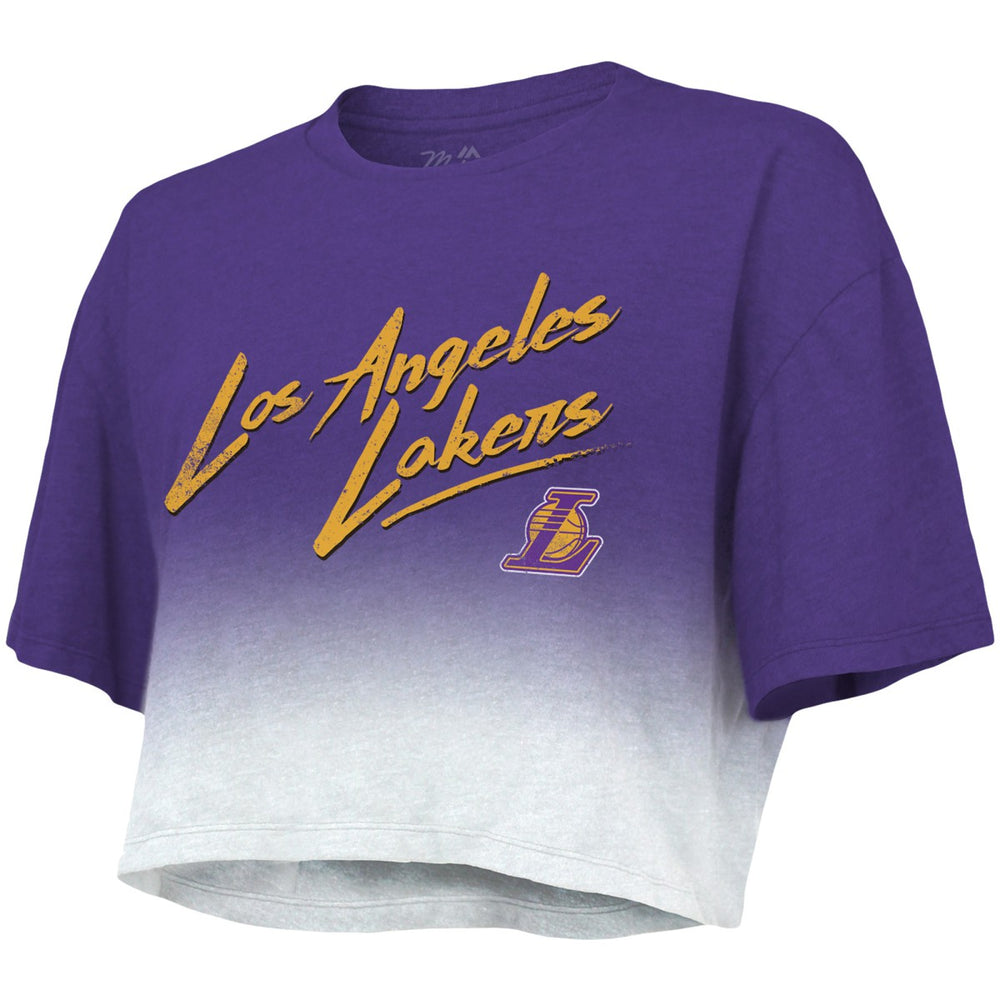 Los Angeles Lakers Majestic Threads Women's Dirty Dribble Tri-Blend Cropped T-Shirt - Purple/White sale