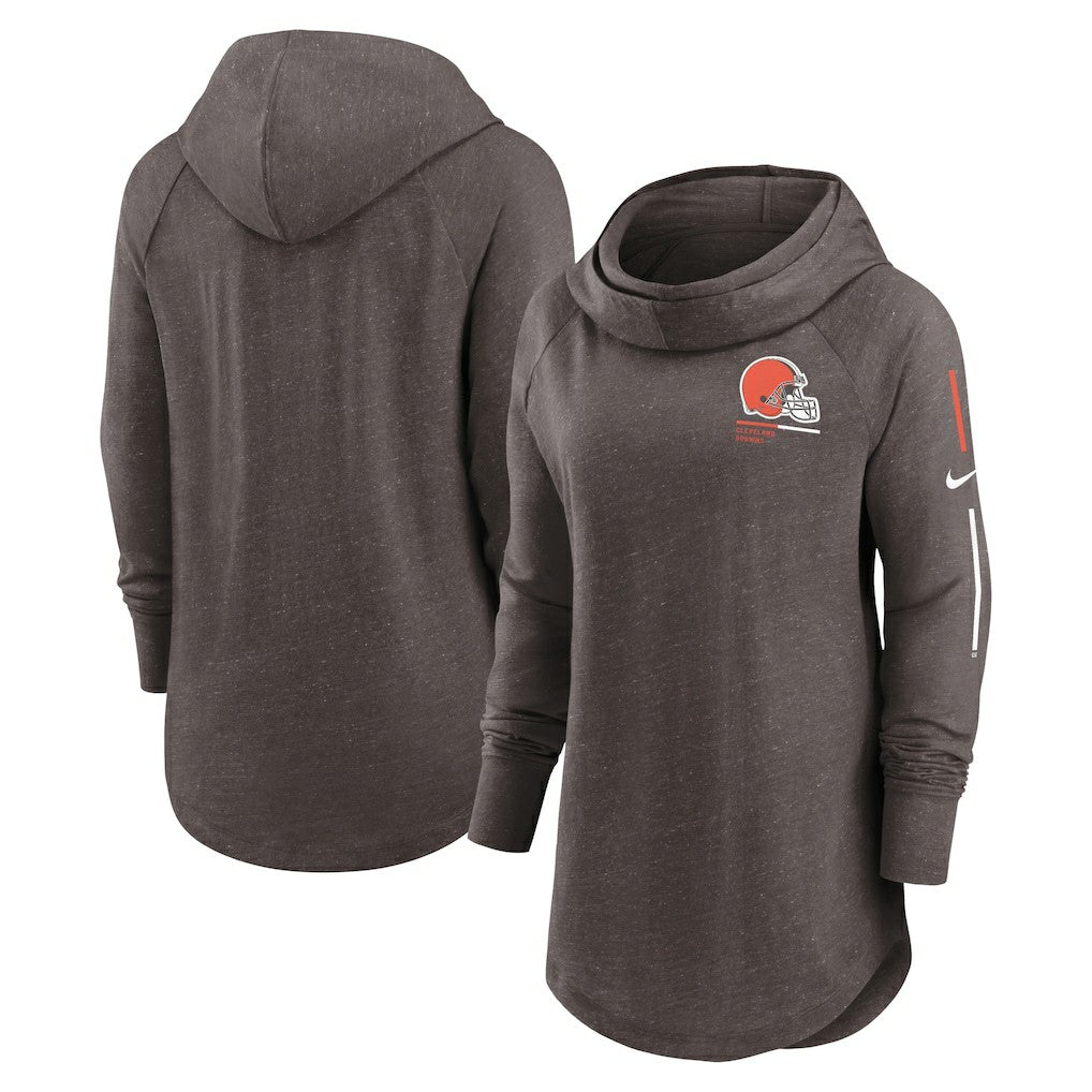 NFL Cleveland Browns Women's Minimal Statement Lightweight Raglan Funnel Neck Pullover Hoodie