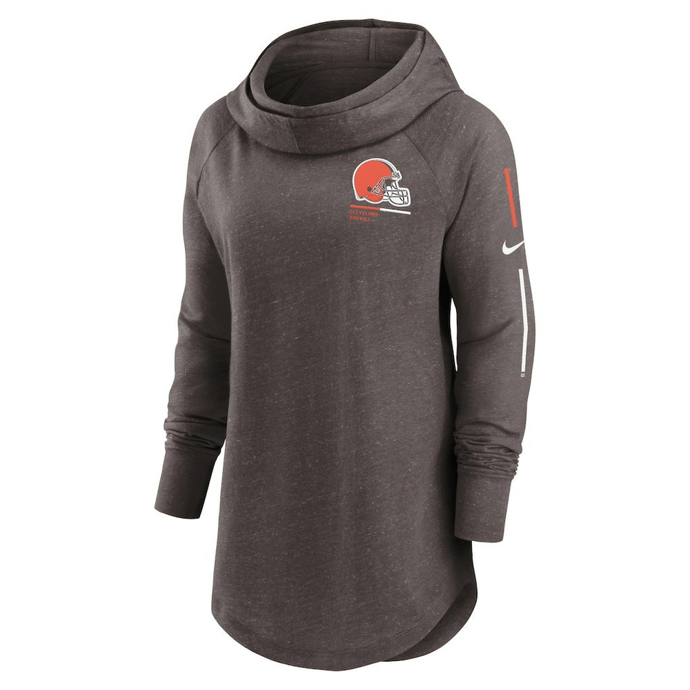 NFL Cleveland Browns Women's Minimal Statement Lightweight Raglan Funnel Neck Pullover Hoodie