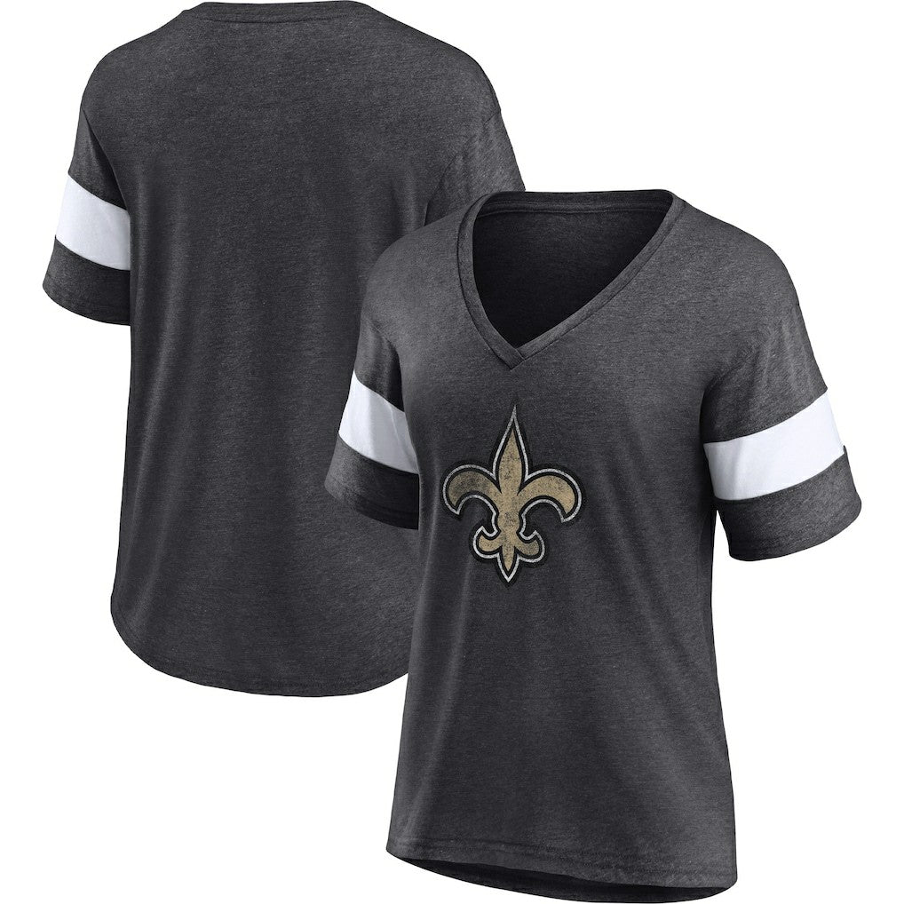 NFL New Orleans Saints Women's Distressed Team Tri-Blend V-Neck T-Shirt