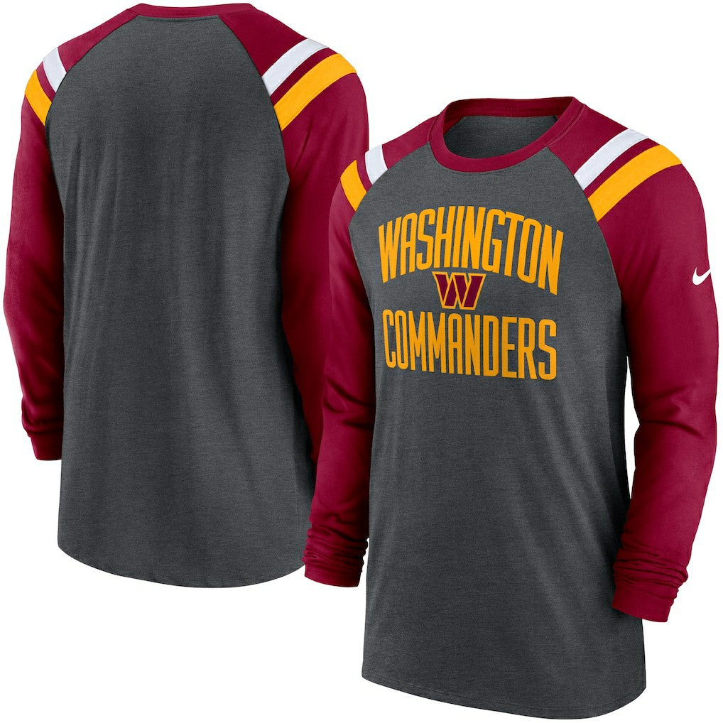 NFL Washington Commanders Tri-Blend Raglan Athletic Long Sleeve Fashion T-Shirt