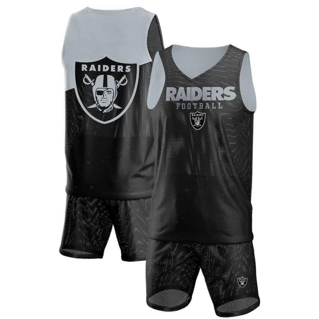 NFL Las Vegas Raiders FOCO Colorblock Mesh V-Neck & Shorts Set
