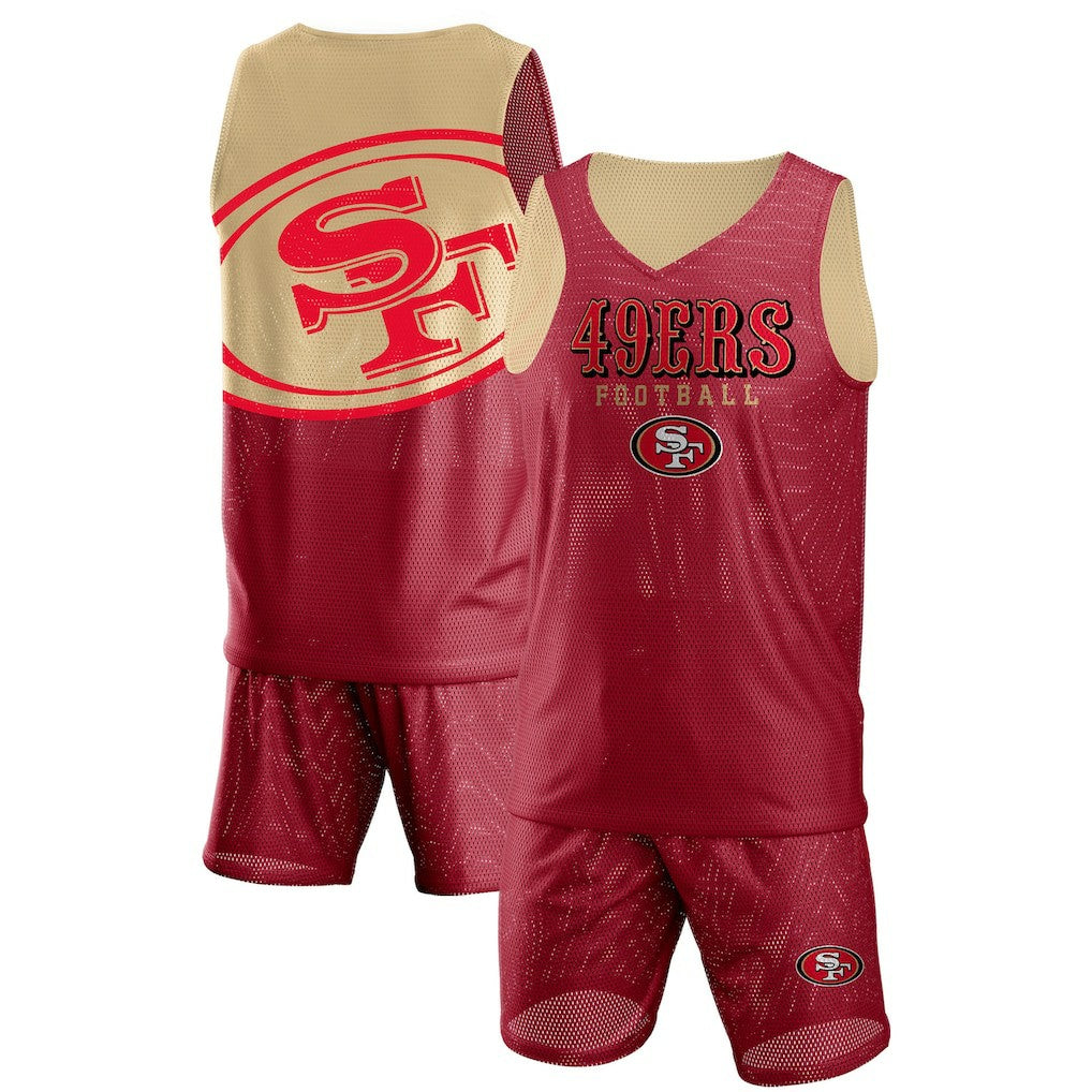 NFL San Francisco 49ers FOCO Colorblock Mesh V-Neck & Shorts Set
