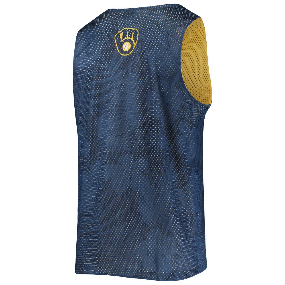 Milwaukee Brewers FOCO Floral Reversible Mesh Tank Top - Navy/Gold