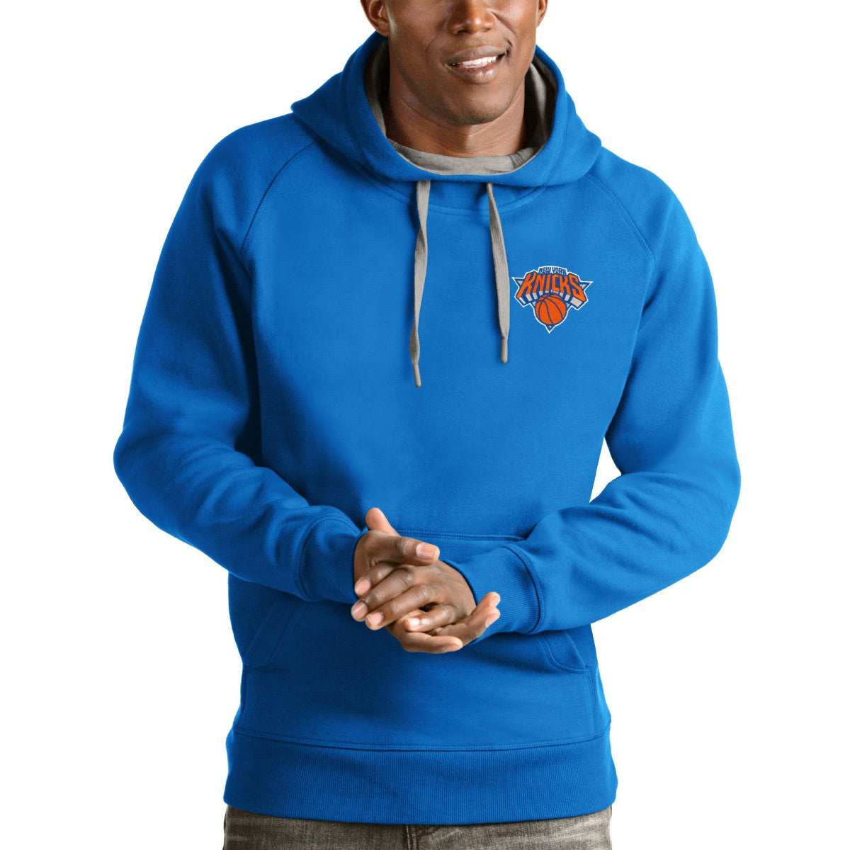 New York Knicks Antigua Victory Pullover Hoodie - Blue for sale