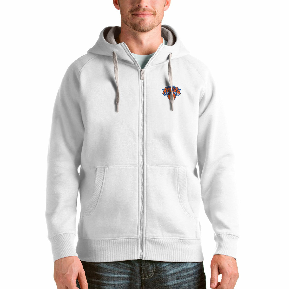 New York Knicks Antigua Logo Victory Full-Zip Hoodie - White outlet