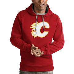 Calgary Flames Antigua Logo Victory Pullover Hoodie