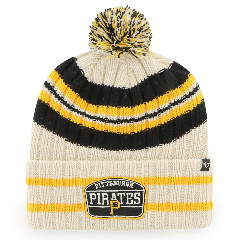 Pittsburgh Pirates Home Patch Cuffed Knit Hat with Pom - Natural | 47 brand