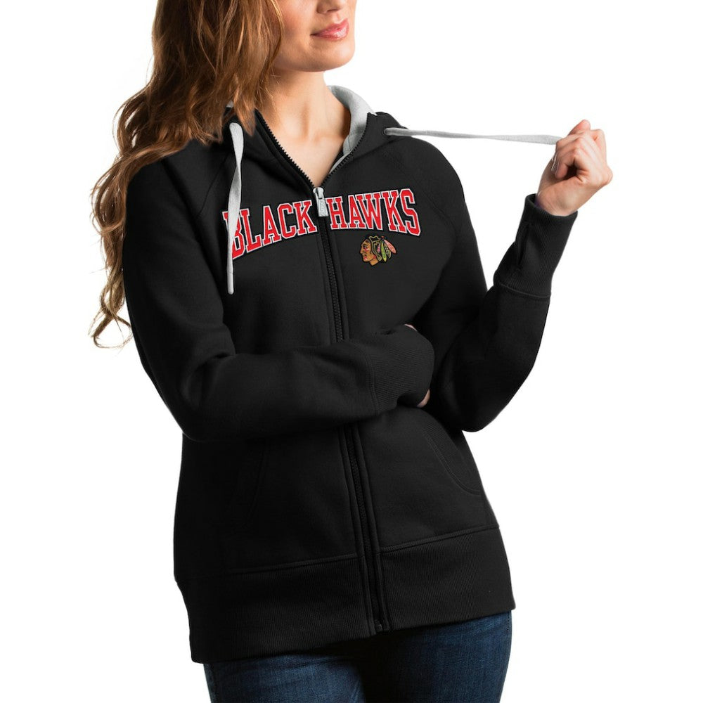 Chicago Blackhawks Antigua Women's Wordmark Victory Full-Zip Hoodie