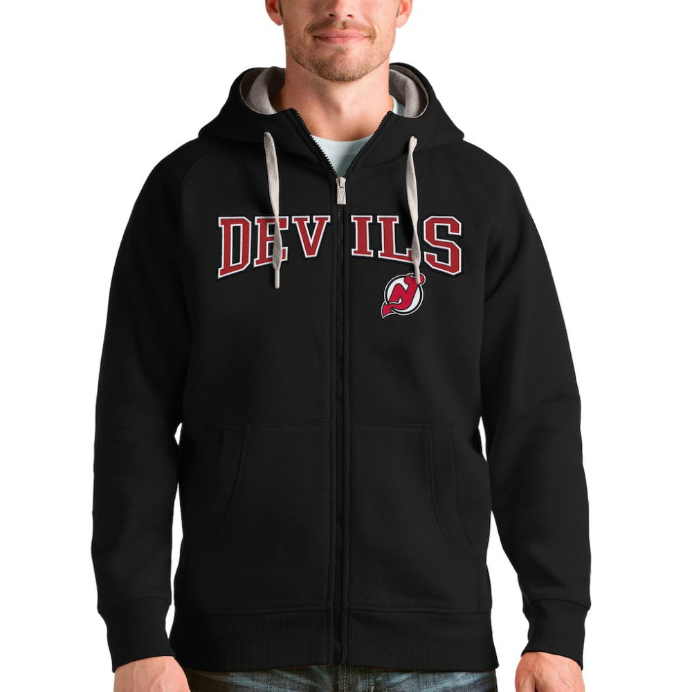 New Jersey Devils Antigua Wordmark Victory Full-Zip Hoodie