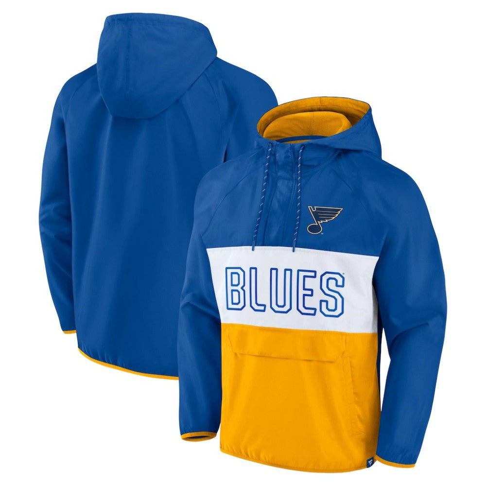 St. Louis Blues Fanatics Backhand Shooter Defender Anorak Raglan Hoodie Quarter-Zip Jacket