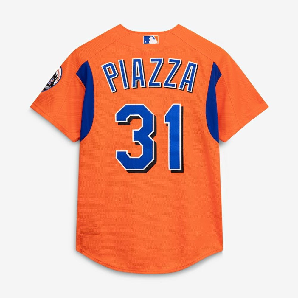 Mike Piazza New York Mets Cooperstown Collection Mesh Batting Practice Button-Up Jersey - Orange | Mitchell & Ness