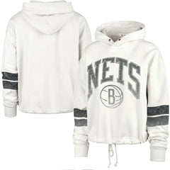 Brooklyn Nets '47 Women's Emerson Stripe Cropped Pullover Hoodie - Cream | 47 brand discount