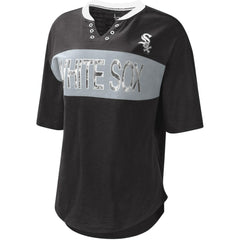 Chicago White Sox Touch Women's Lead Off Notch Neck T-Shirt - Black/Silver