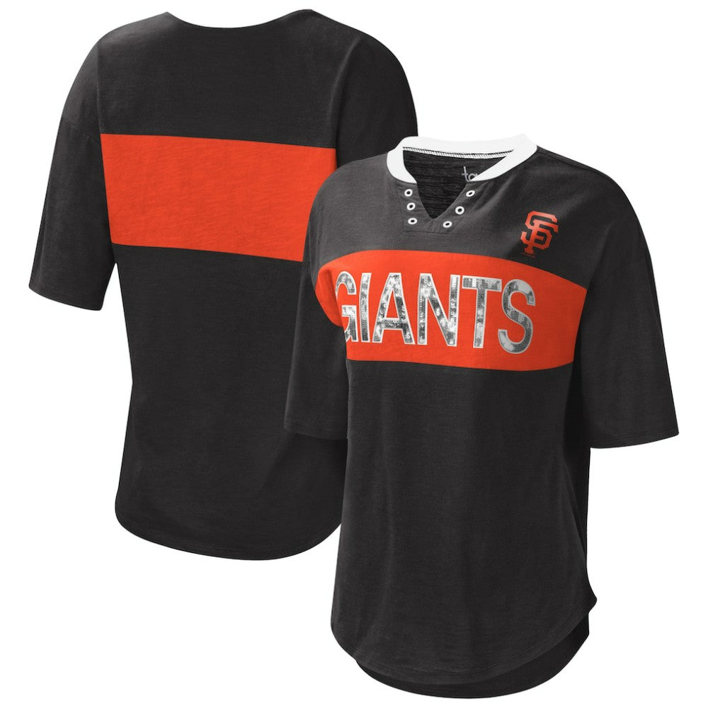 San Francisco Giants Touch Women's Lead Off Notch Neck T-Shirt - Black/Orange